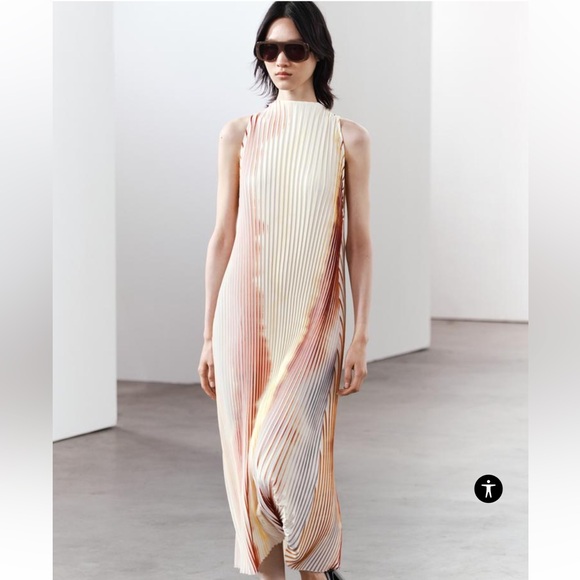 Zara Pleated Halter Dress Size Large NWT - Picture 2 of 12